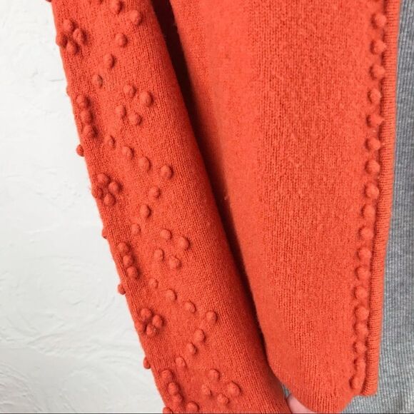 Mercer & Madison Orange Pompoms 100% Lambs Wool Cardigan Zip up Sweater - Picture 12 of 14